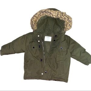 Toddler Lined and Hooded Winter Coat Olive Green